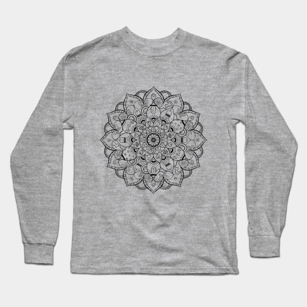 Tea Lovers Mandala - Black Long Sleeve T-Shirt by Abbilaura